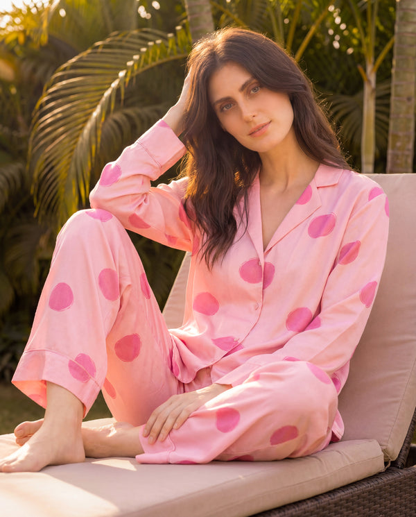 Pink Polka Stripes Braless PJ Set