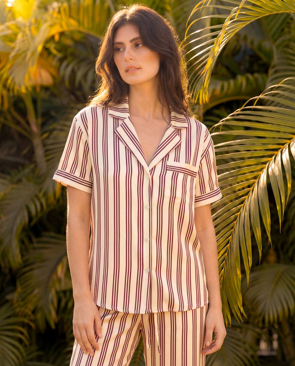 Beige Stripes Braless PJ Set