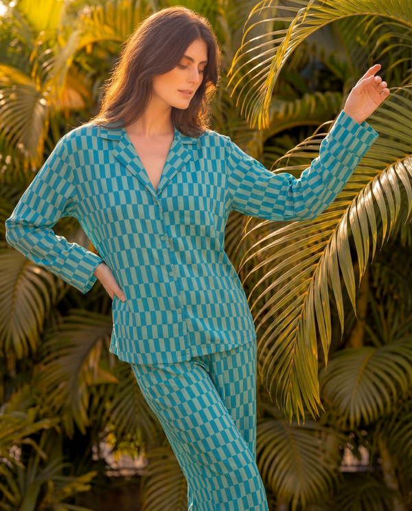 Asymmetrical Checks Braless PJ Set