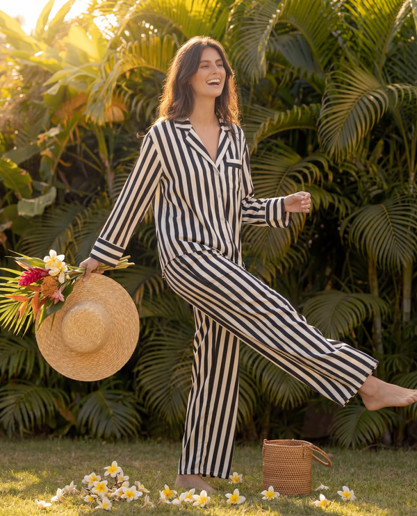 Classy Stripes Braless PJ Set