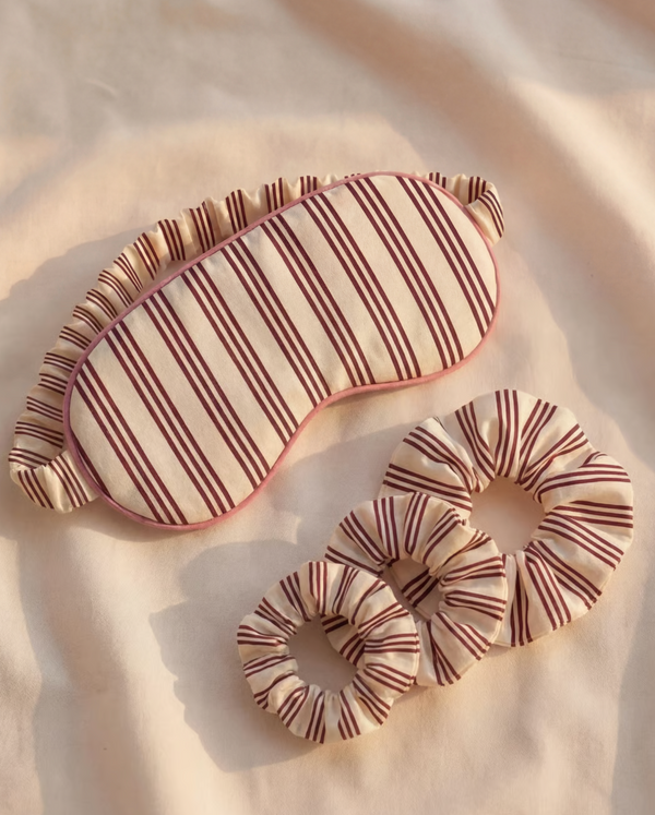 Beige Striped Sleep mask & Scrunchy