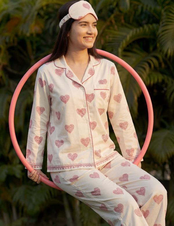 Unstructured Hearts Braless PJ Set