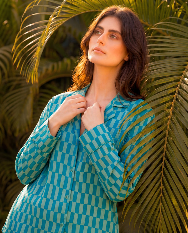 Asymmetrical Checks Braless PJ Set