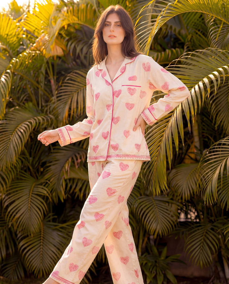 Unstructured Hearts Braless PJ Set