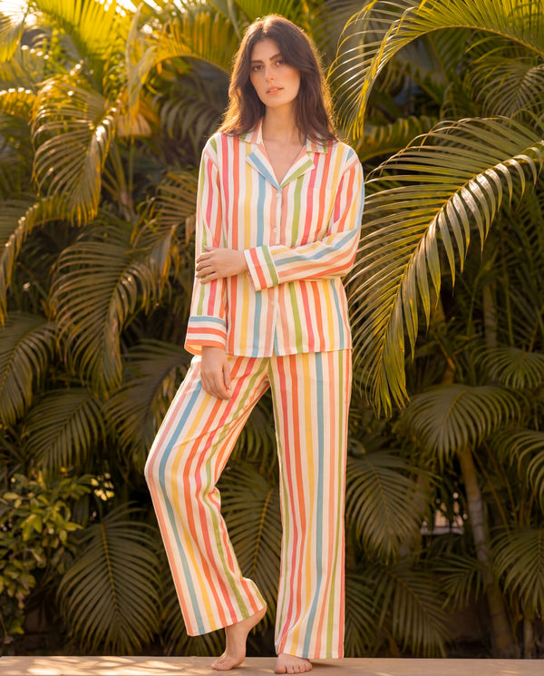 Colourful Stripes Braless PJ Set