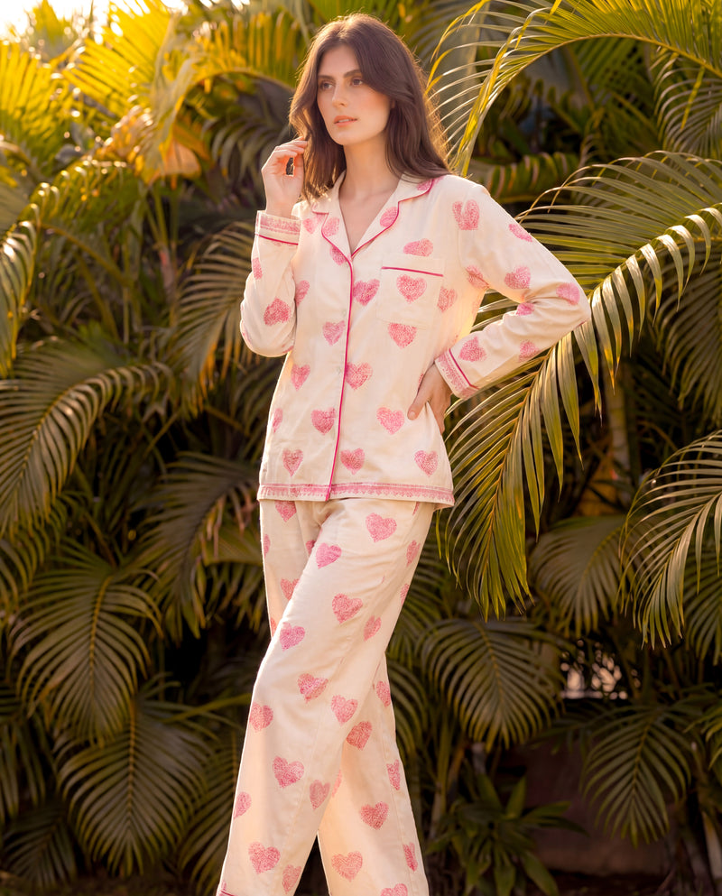 Unstructured Hearts Braless PJ Set