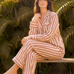 Beige Stripes Braless PJ Set