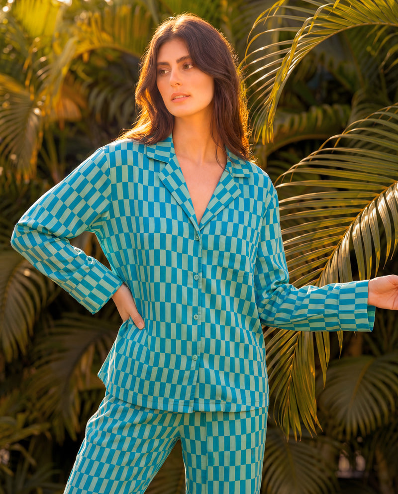 Asymmetrical Checks Braless PJ Set