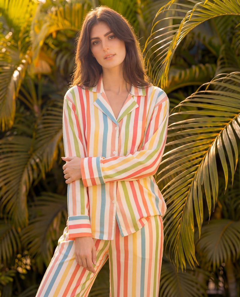 Colourful Stripes Braless PJ Set