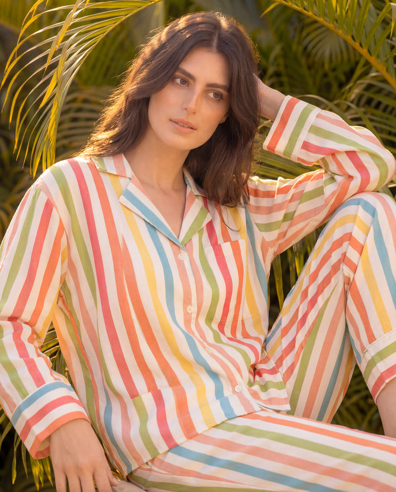 Colourful Stripes Braless PJ Set