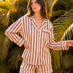 Beige Stripes Braless Shorts Set