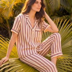Beige Stripes Braless PJ Set