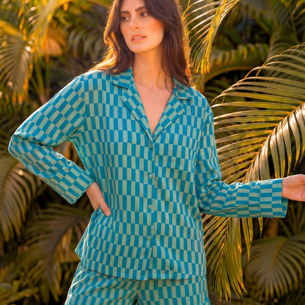 Asymmetrical Checks Braless Shorts Set