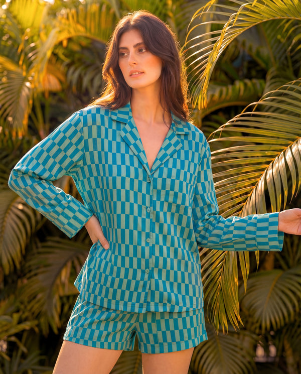 Asymmetrical Checks Braless Shorts Set