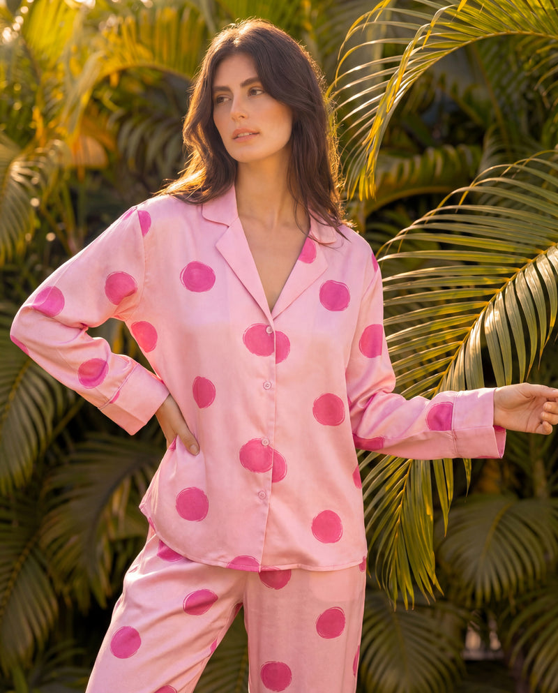 Pink Polka Stripes Braless PJ Set