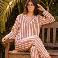 Beige Stripes Braless PJ Set
