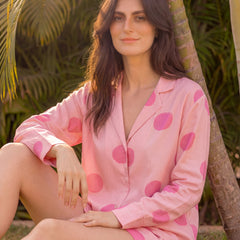 Pink Polka Stripes Braless Shorts Set