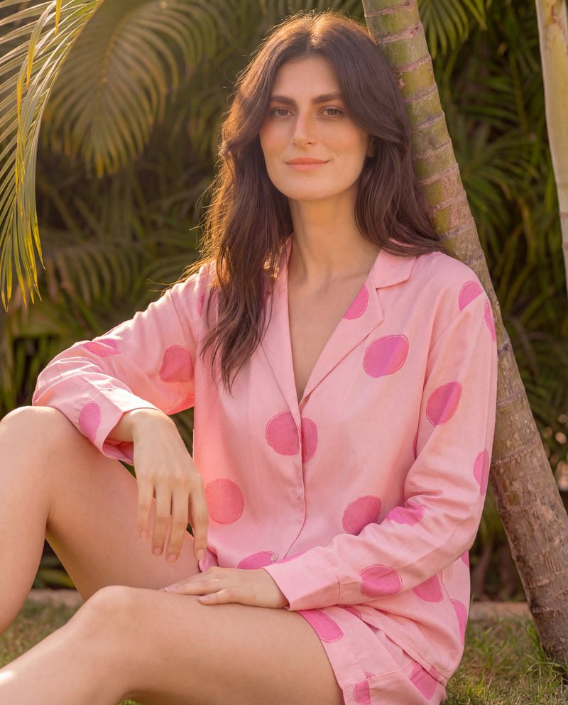 Pink Polka Stripes Braless Shorts Set