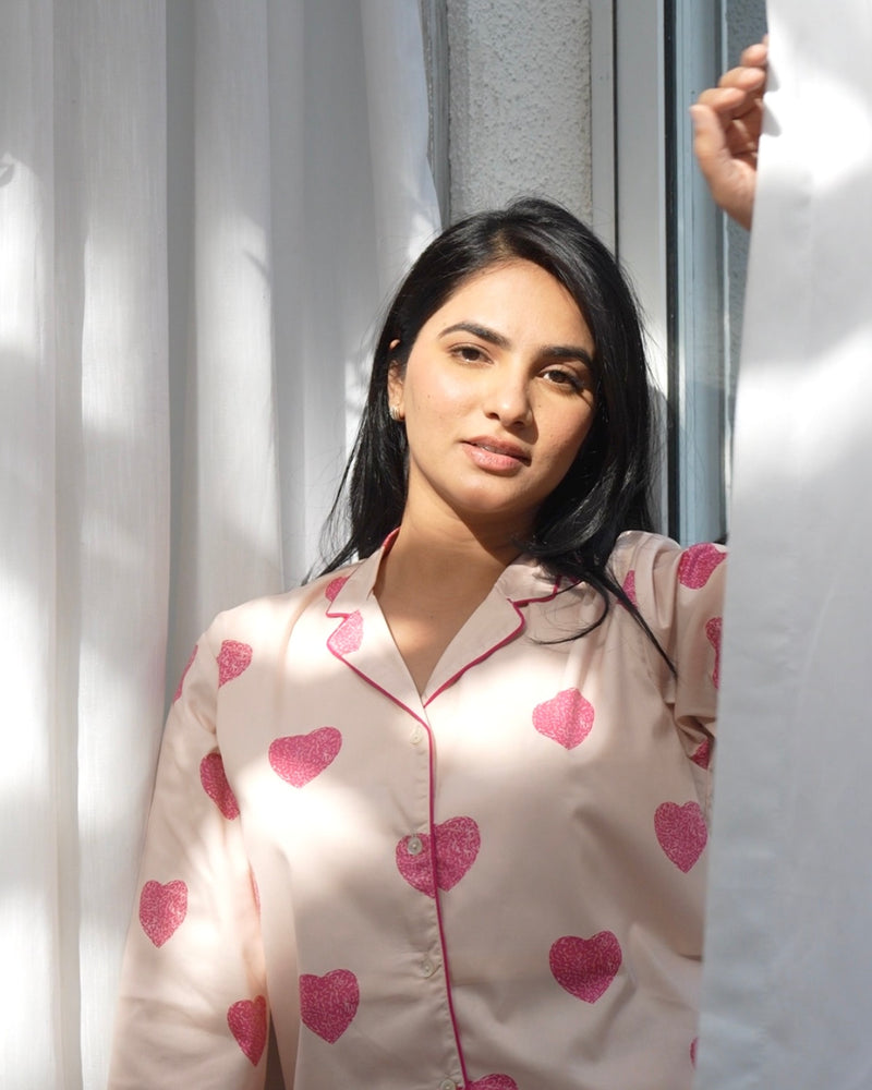 Unstructured Hearts Braless PJ Set