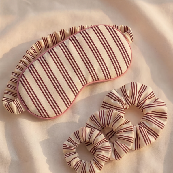 Beige Striped Sleep mask & Scrunchy