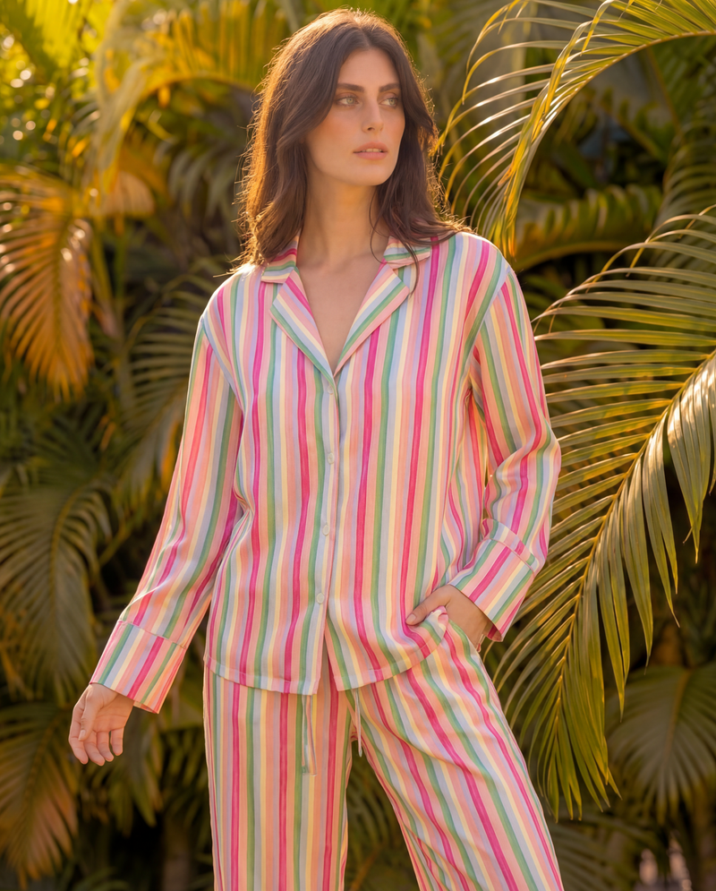 Vibrant Stripes Braless PJ Set