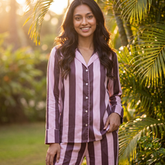 Brownish Pink Striped Pajama Set