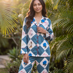 Royal Checks Blue Pajama Set - Full Sleeve