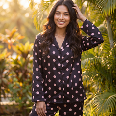 Pinky Brown Polka Pajama Set - Full Sleeve