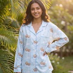 Cloudy Teddy Pajama Set - Full Sleeve