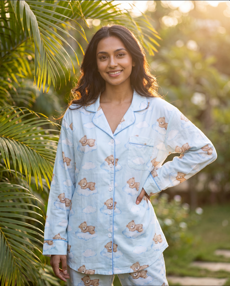 Cloudy Teddy Pajama Set - Full Sleeve