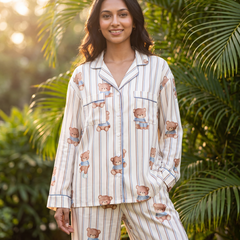 Brown Teddy Pajama Set - Full Sleeve