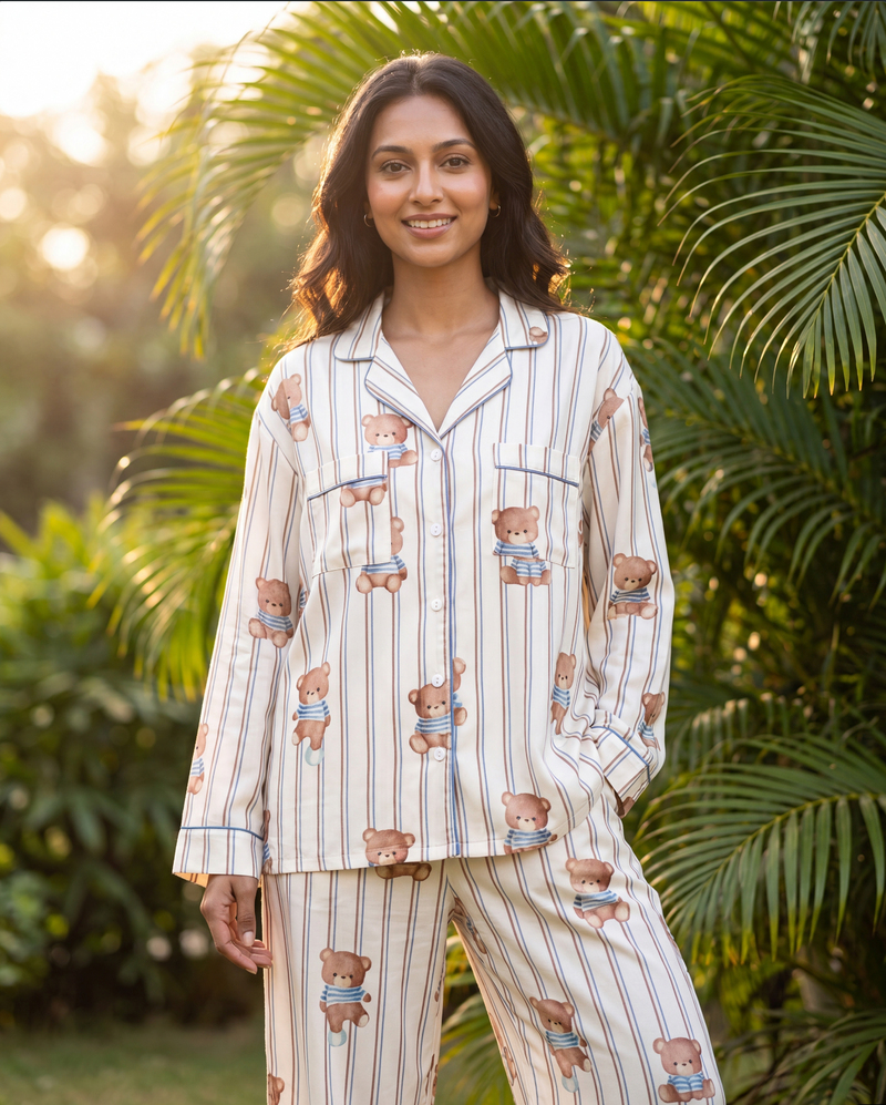 Brown Teddy Pajama Set - Full Sleeve